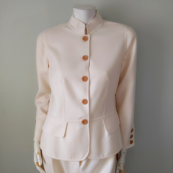 Vintage 🎉HP🎉 Custom Oscar de la Renta Ivory Wool Pantsuit 10 M - Picture 3 of 6